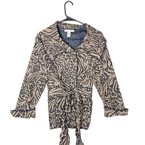 Susan Bristol Jacket‎ Women's XL Beige Mixed Animal Print Y2K Retro
